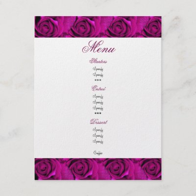 pink roses menu templates - customisable custom invitations by Florals