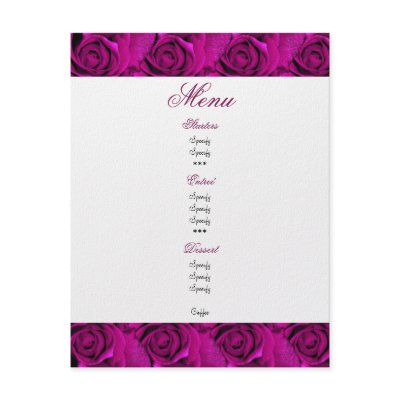 pink roses menu templates - customisable custom invitations by Florals