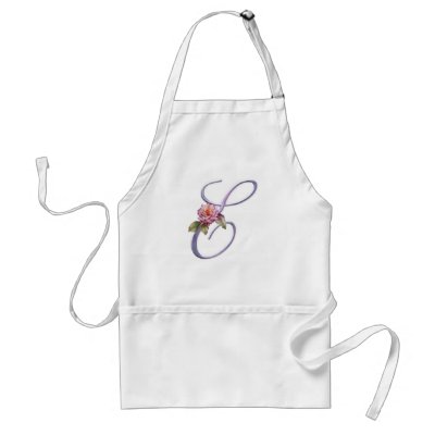 Pink Roses Monogram E Aprons by initials