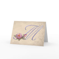 Pink Roses Monogram M Greeting Cards