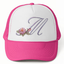 Pink Roses Monogram M Trucker Hats