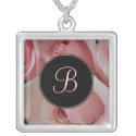 Pink Roses Monogram Necklace - June Birth Flower
