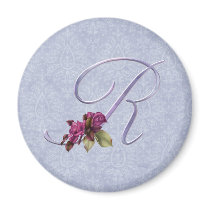 Pink Roses Monogram R Refrigerator Magnet