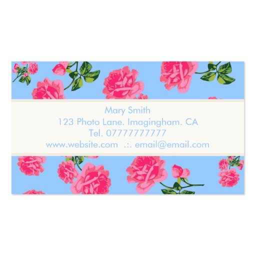 Pink Roses on blue Floral Business Cards (back side)