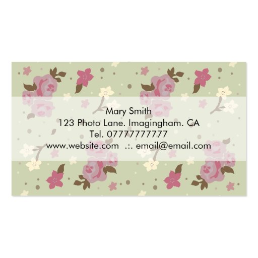 Pink Roses on Green Floral Business Cards (back side)