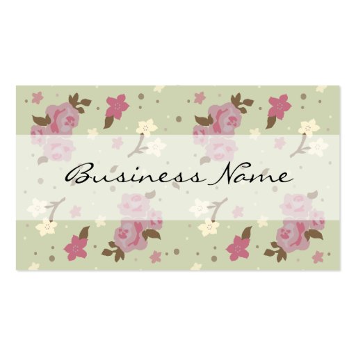 Pink Roses on Green Floral Business Cards (front side)