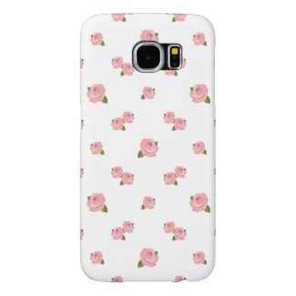 Pink Roses Pattern on White Samsung Galaxy S6 Cases