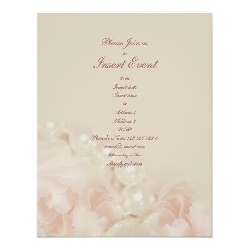 Pink roses pearls elegant wedding engagement personalized invitation