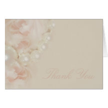 Pink roses pearls thank you cards