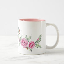 PINK ROSES & PINE by SHARON SHARPE mugs