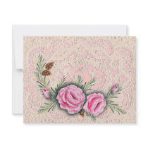 PINK ROSES & PINE by SHARON SHARPE invitations