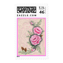 PINK ROSES & PINE by SHARON SHARPE Postage