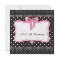 Pink Roses Pink Black Girls 5th Birthday Party invitation
