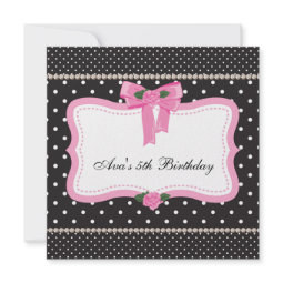 Pink Roses Pink Black Girls 5th Birthday Party invitation