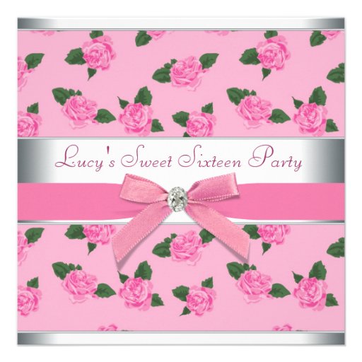 Pink Roses Pink Sweet 16 Birthday Party Personalized Invitations