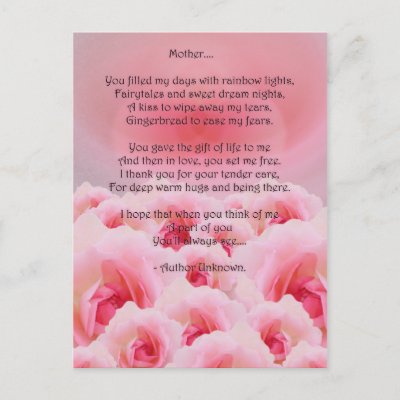 thinking about you poems. Pink Roses Poem Postcard by