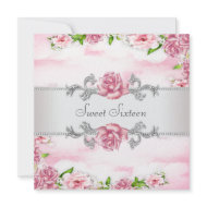 Pink Roses Pretty Pink White Sweet Sixteen Party invitation