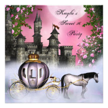 Pink Roses Princess Sweet 16 Party Announcements