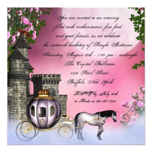 Pink Roses Princess Sweet 16 Party Announcements