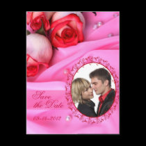 Pink Roses Satin Save the Date postcards