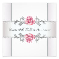 Pink Roses Silver 25th Wedding Anniversary Personalized Invitations
