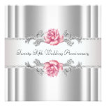 Pink Roses Silver 25th Wedding Anniversary Announcement