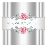 Pink Roses Silver 25th Wedding Anniversary Announcement