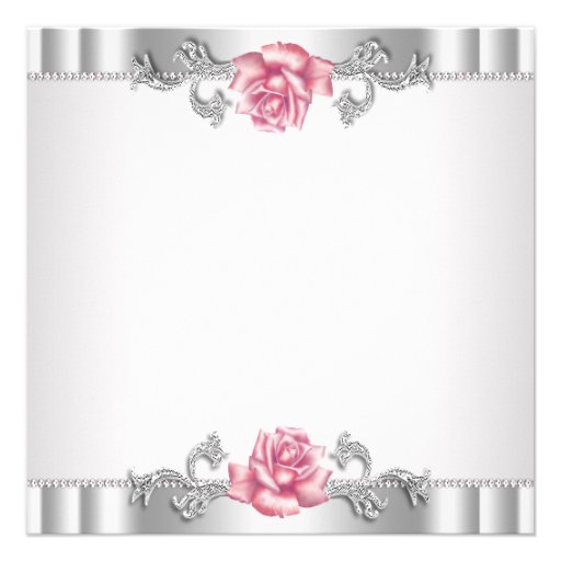 Pink Roses Silver White Pink Elegant Wedding Custom Invites
