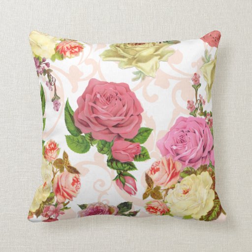 Pink roses vintage floral pattern pillow Zazzle