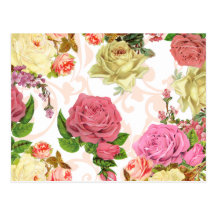 Pink roses vintage floral pattern postcard
