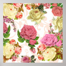 Pink roses vintage floral pattern print