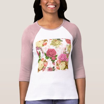 Pink roses vintage floral pattern tshirts