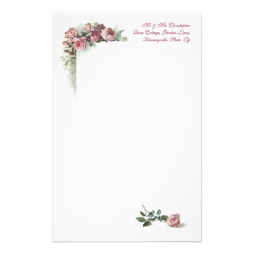Pink roses vintage stationery Zazzle