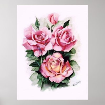 watercolor paintings of roses. Pink Roses Watercolor Print by