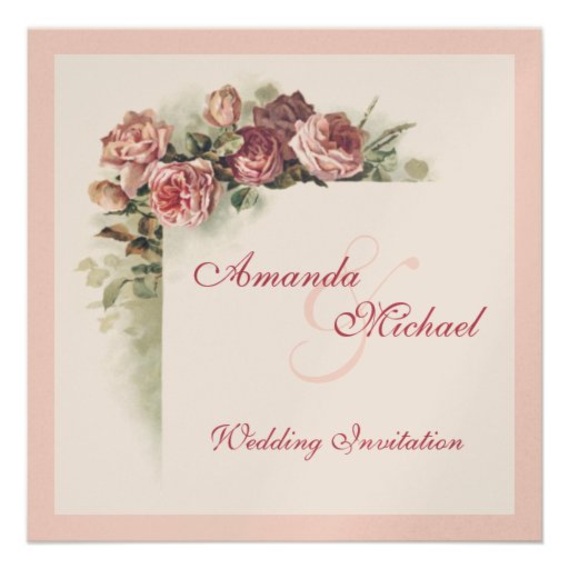 Pink roses wedding invitation