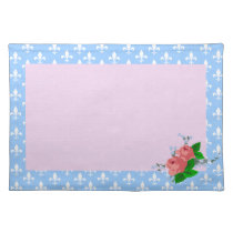 Pink Roses with Blue and White Fleur De Lis Place Mat