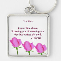 Pink Roses with Tea Time Haiku Key Chain