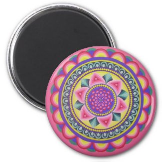 Pink round mandala design fridge magnets