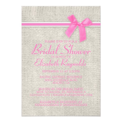 Pink Rustic Burlap Bridal Shower Invitations