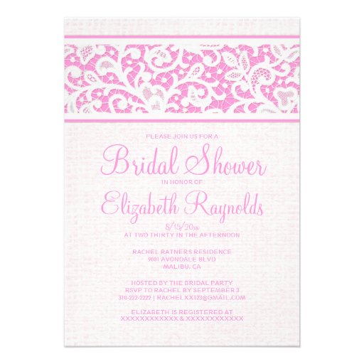 Pink Rustic Burlap Linen Bridal Shower Invitations