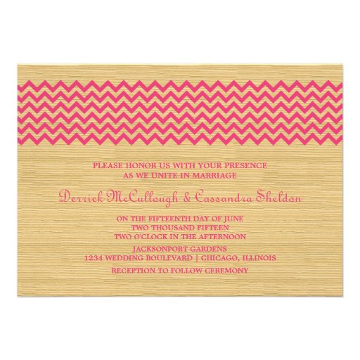 Pink Rustic Chevron Wedding Invite