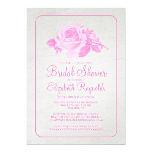 Pink Rustic Floral/Flower Bridal Shower Invitation