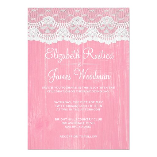 Pink Rustic Lace & Barn Wood Wedding Invitations