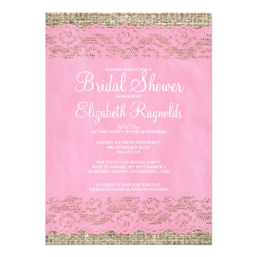 Pink Rustic Lace Bridal Shower Invitations