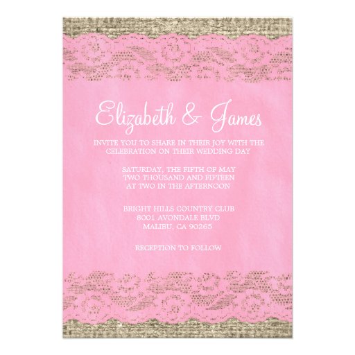 Pink Rustic Lace Wedding Invitations