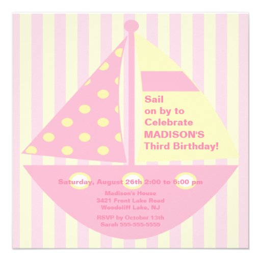 PINK Sailboat Birthday Invitation