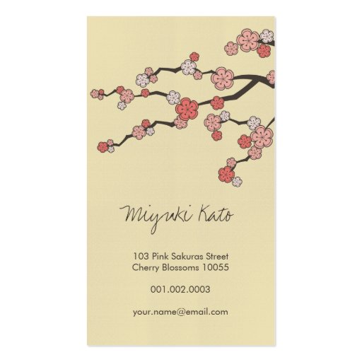 Pink Sakura Oriental  Zen Chinese Cherry Blossoms Business Card Template (front side)