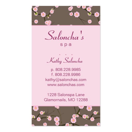 Pink Salon Business Card spa cherry blossom (front side)