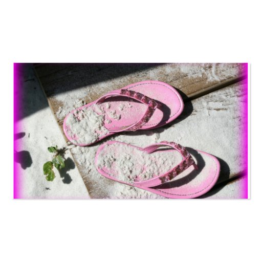 Pink sandy flip flop sandals on Florida beach Business Card Templates (back side)