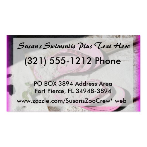 Pink sandy flip flop sandals on Florida beach Business Card Templates (front side)